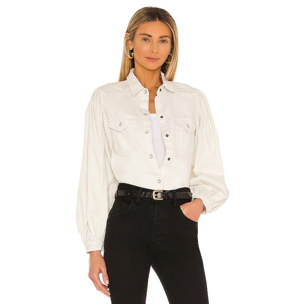 Free People We The Free Womens With Love Denim Top Overshirt Light Jacket Sz XS